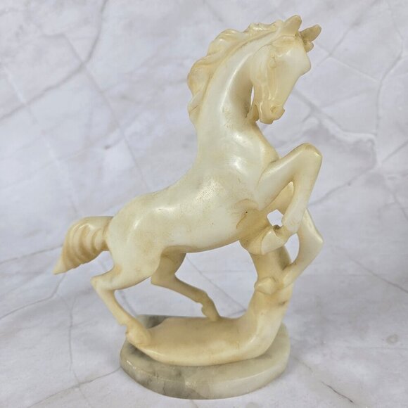 Vintage Scuplture of Cavallino In Alabaster Marble Half Moon Base MCM 1950's - Picture 1 of 14